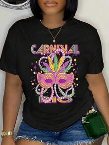100% Cotton Carnival Costume Rio Brazil Souvenir Mardi Gras Men Women T-Shirt Short Sleeve Round Neck Casual Top Summer Women's Graphic Tee - 黑色 - 查看 1