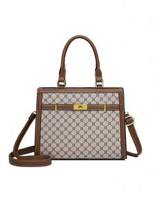 3pcs Set Elegant Middle-Aged Women's Plaid PU Leather Handbag, Shoulder Bag, Zipper Tote Bag, Large Capacity, Versatile For Daily Use - Grey - View 6