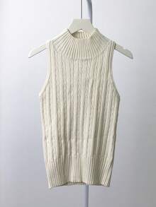 白色无袖针织背心，时尚法式设计，修身剪裁，适合春夏穿着 - 杏色 - 查看 7