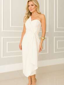 Women's Tailored Dress With One Sleeve And Elegant Boning. - trắng - Xem 2