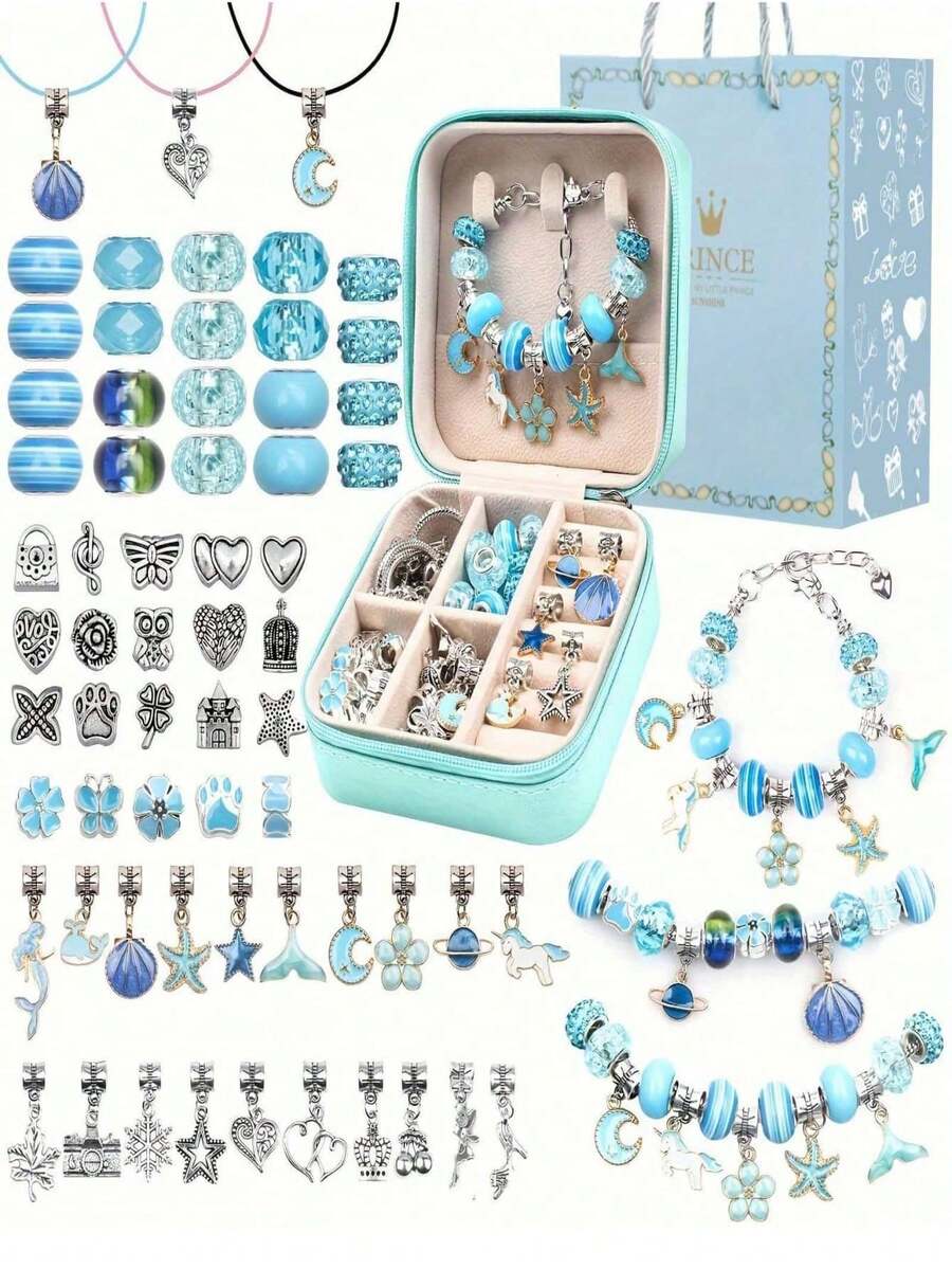 66件套Sofier手链制作套装，女孩首饰盒，首饰制作套装，女孩礼物，DIY手工玩具，生日派对礼物，复活节和新年礼物，情人节礼物