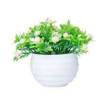 1/3pcs Mini Artificial Potted Plants With White Ribbed Pot - Flowers In White Yellow And Pink With Green Foliage Suitable For Living Room/Bedroom/Study/Office/Valentine's Day/Christmas/New Year's And Other Occasions
