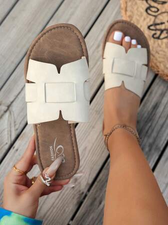 Women's Fashion PU Leather Criss-Cross Strap Slippers, Suitable For Beach, Home, Party, Summer New Arrival