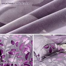 3PCS Soft Branches Leaves Pattern Duvet Cover Bedding Set Queen King Size With 2 Pillowcases Gift Purple Leaf Quilt Cover Set, Cozy Bed For Warm Fall & Festive Xmas Bedroom Decor, Soft & Stylish Bedding Collection - Màu tím - Xem 4