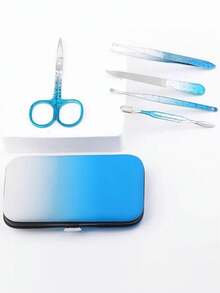 7pcs/12pcs/17pcs Ombre Ice Flower Blue Nail Clippers Set, Stainless Steel Nail Scissors, Personal Care Tools, Portable Manicure Beauty Tool Kit, Suitable For Home, Travel, Gifts - Multicolor - View 7