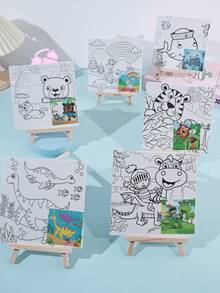 1 Set Kids Digital Oil Painting DIY 15cm/5.9in Printed Oil Painting Board, Cartoon Drawing For Children Back To School, Classroom Decor, Christmas Holiday Gift
