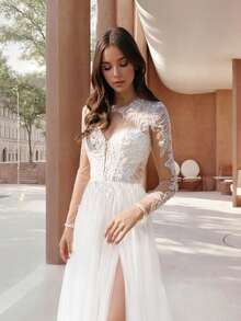 Romantic Long SLeeves Tulle Wedding Gown - Perfect For Christmas, Halloween, Weddings, Proms & Birthdays - 白色 - 查看 4