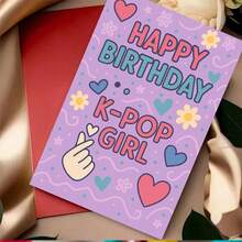1pc Charming K-POP Themed Greeting Card With Envelope"HAPPY BIRTHDAY K-POP GIRL" Print, Colorful Heart & Flower Pattern, Perfect For K-POP Lovers & Friends, Ideal For Birthday Occasions, Pop Culture Birthday Card|Paper Greeting Card|K-POP Card, K-POP Party Supplies - Multicolor - View 9