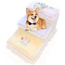 ASNOVAKA Escalera para Mascotas 3 Niveles con Bordado Elegante para Gatos y Perros Antideslizante y Funda Lavable para Sofa o Cama Amarillo Morado Rosa - Amarillo Morado Rosa - Ver 1