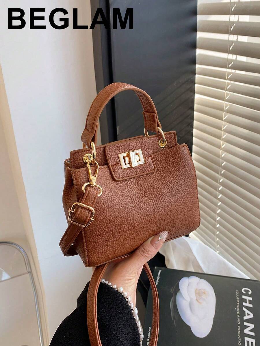 时尚通勤包,轻便奢华女士手提包,优雅单肩托特包,高端百搭,适合工作场合 - 棕色 - 查看 1
