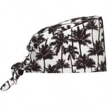 Working Cap Scrub Cap With Sweatband Adjustable Unisex Women Tie Back Hat Nurse Surgical Caps - 1 + Black White Palm Trees Hawaii Summer - View 1
