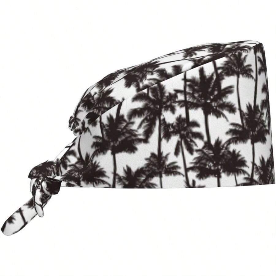 Working Cap Scrub Cap With Sweatband Adjustable Unisex Women Tie Back Hat Nurse Surgical Caps - 1 + Black White Palm Trees Hawaii Summer - View 1