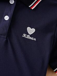 Tween Girl Short Sleeve Ruffle Trim Casual Polo Collar Summer Dress - Royal Blue - View 4