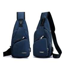 1 件黑色防水拉链胸包，多层大容量多功能斜挎包带 USB 端口，适用于户外徒步旅行单肩包斜挎包侧包通勤宿舍大学圣诞包冬季圣诞礼物假期节日礼物侧包礼物夏季返校运动生活包腰包腰包春季学校用品 - 黑色 - 查看 14