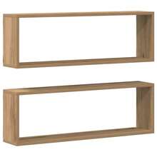 Mensola da parete vidaXL con contenitore, set da 2 pezzi, rovere lavorato a mano, 80 x 15 x 26 cm - Multicolore - Visualizzare 6