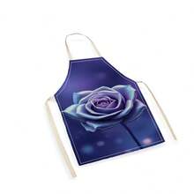 1pc Red Rose And Purple Rose Pattern Aprons, Creative, Interesting, Fashionable Printed Home Cleaning Aprons, Easy-To-Clean Kitchen Cooking Aprons, Creative Home Aprons - Multicolor - View 7