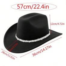 Felt Cowgirl Hat With Rhinestone Belt  Western Cap Party Jazz Cap For Women Men - Khaki - View 8