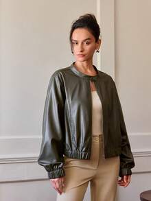 Damen Lederjacke Einfarbig mit Reißverschluss