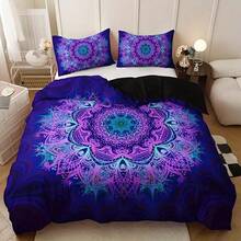 3pcs Bohemian Mandala Print Bedding Set, Symbolizing Filtering Nightmares And Retaining Pleasant Dreams, 100% Polyester Breathable Bedding, With Zipper Closure, Machine Washable, Digital Printed Duvet Cover And 2 Pillowcases, Suitable For Bedroom And Dorm Decor - 1 Duvet Cover + 2 Pillowcases (Filling Not Included) - Purple - View 9