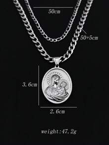 1pc Vintage Portrait Stainless Steel Necklace Round Pendant, Unique Personalized Accessory, High-End Multi-Layer Necklace For Men, Suitable As Birthday Gift For Friends - View 3