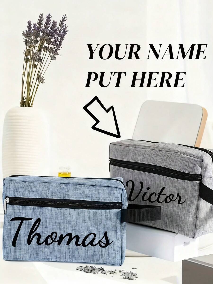 1pc Custom Name Men's Makeup Bag,Personalized Makeup Bag, Custom Fashion Tote Bag, Personalized With Names And Text, Large Capacity Cosmetic Bag, Personalized Gifts For Groomsmen And Bridesmaids, Makeup Organizer, Monogrammed Toiletry Bag, Featuring Multiple Compartments For Cosmetics And Toiletries, Suitable For Both Men And Women, Portable Travel Bag, Ideal For Basic Beauty & Shaving Essentials