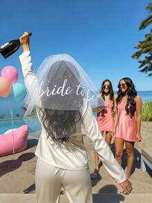 1pc Bachelorette Party Bridal Veil | Double Layer White Letter Veil With Comb, Photo Prop, Romantic Style - Multicolor - View 4