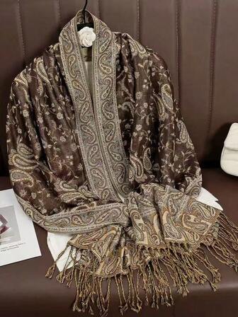 1 pieza Pañuelo de mujer con estampado de anacardo, cálido y elegante