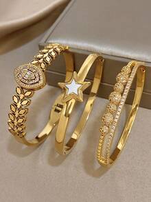 Women's Star-Shaped Water Drop Bracelet, Inlaid With Luxury Zirconia, Elegant Gold Stainless Steel Material, Stackable, Suitable For Daily Wear, Party Outfits, Jewelry, And Christmas Gifts. - Multicolor - View 1