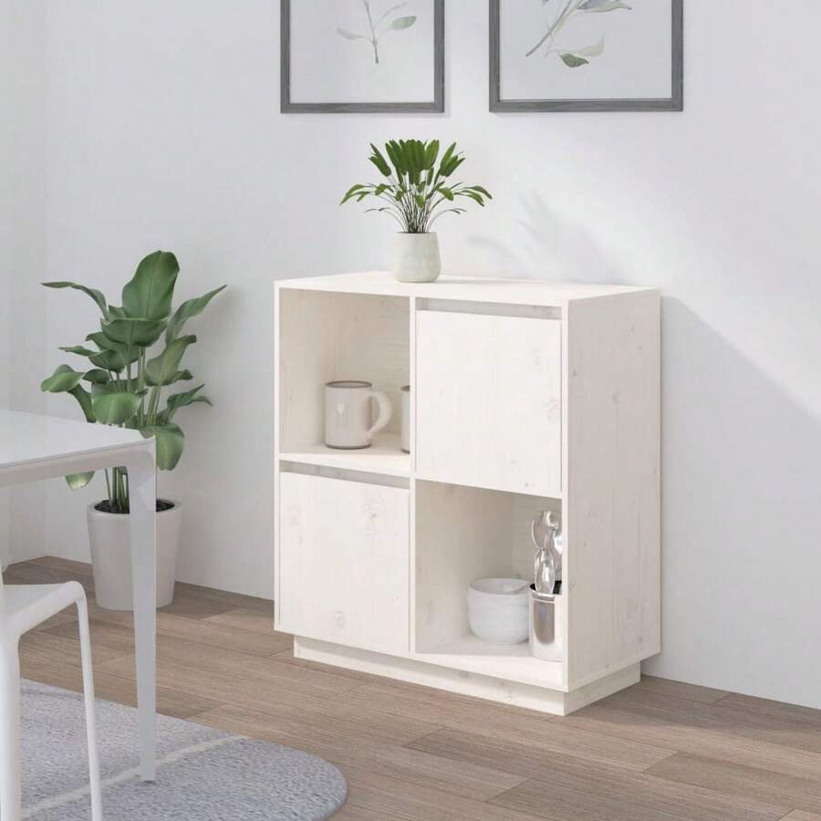 vidaXL Sideboard weiß 74x35x80 cm massives Kiefernholz - Verschiedenfarbig - Übersicht 1