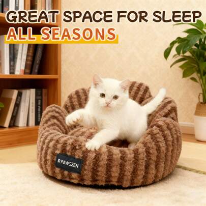 New Cross-Border Petal-Shaped Cat Bed, Thick & Warm Large Dog Bed, Colorblock Striped Pet Bed, Pet Mat Wholesale