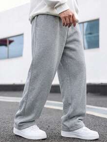 1 Stück Thermohose für Tween-Jungen, gerade geschnitten, locker sitzend, geeignet für Outdoor-Sport, warm für Frühling, Herbst & Winter - Hellgrau - Übersicht 2