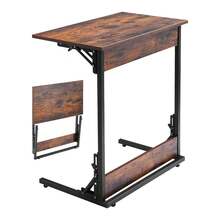 Beistelltisch Kaffeetisch klappbar mit Metallrahmen & verstellbaren Füßen, C-förmiger Couchtisch für Wohnzimmer Schlafzimmer Büro 60 x 37 x 70 cm TV-Tablett, Sofatisch Braun und Schwarz - 24 Zoll - Übersicht 8