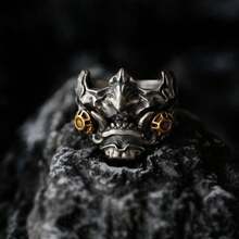 Cyberpunk Samurai Mask Design Mechanical Futuristic Ring, Japanese Streetwear Style - Multicolor - View 4