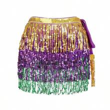 Sequin Tassel Skirt, Women's Sexy Crop Top Skirt, Adjustable Waistband, Sarong Style Wrap Skirt, Carnival Rave Dance Costume, Halloween - Multicolor - View 19