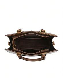 3pcs Set Elegant Middle-Aged Women's Plaid PU Leather Handbag, Shoulder Bag, Zipper Tote Bag, Large Capacity, Versatile For Daily Use - Grey - View 9