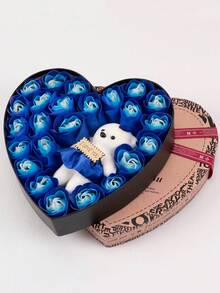 Rose And Teddy Bear Gift Box, The Gift Box Contained 24 Roses And A Teddy Bear, Uniquely Shaped Handmade With Real Touch Roses, Creates Romantic Ambiance, Ideal For Valentine's Day Gifts, Anniversaries, And Weddings, Perfect For Home Decor, Room Decoration, And Special Occasions, Best Gift For Lovers, Partners, Friends, And Family. - Multicolor - View 21