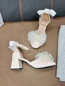 Cute Teenage High Heel Shoes With Beautiful Mesh And Pearl Decor, Suitable For Occasions Such As Birthdays, Family Gatherings, Weddings, Student Festivals And Parties