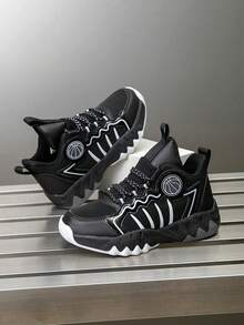 1 par de zapatillas de baloncesto para niños, zapatos deportivos para exteriores, zapatos casuales, nuevos zapatos de moda cómodos y transpirables con bloques de color para niños - Gris - Ver 7