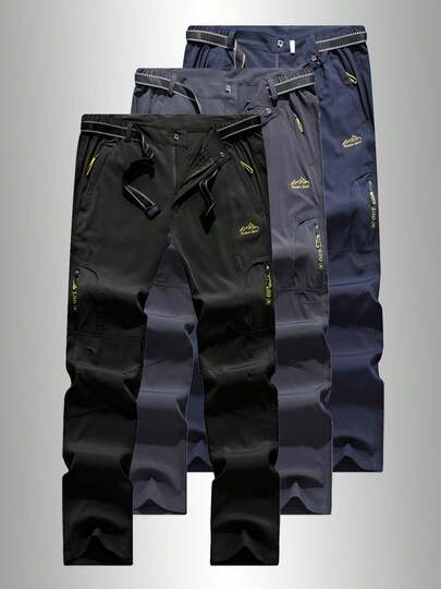 Men's Outdoor Hiking Cargo Pants - Multi-Pocket Design, With Belt, Tactical Pants, Suitable For Daily Wear, Camping And Hiking Black Spring