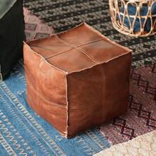 Moroccan Pouf Cover Hassock Storage Ottoman Cushion Cover Premium Room Deco - Square Brown - Squarebrown - View 6