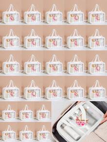 1个花卉字母A-Z旅行化妆包，大容量PU化妆包，护肤品和洗漱用品收纳袋，口红和化妆品收纳袋，防水家用医疗包，便携高端旅行包，简约优雅双色多隔层收纳包，适合女性、学生、旅行者，可作为礼物送给朋友、同学、老师、母亲、姐妹，生日、节日礼物 - 白色 - 查看 4