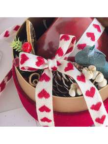 10 Yards/Roll Miandudu Embroidered Heart Ribbon - 16mm Wide Red & White Striped Handmade DIY Craft Ribbon For Gift Wrapping, Bouquets (Multi-Color Options), Festive Decorations, Handcrafted Embroidery - Multicolor - View 7