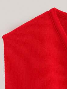 Chaqueta de punto sin mangas con cuello en V y botones dorados de moda casual para mujer, chaleco de punto casual de un solo pecho de unicolor, otoño - Rojo - Ver 6