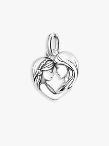 1件简约独特925纯银母女心形吊坠，DIY饰品，优雅圣诞礼物（男女皆宜） - 款式2 - 查看 5