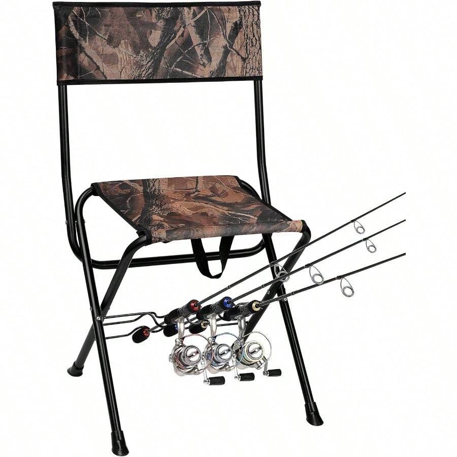Padded Folding Fishing Chair With Rod Holder For Adults Upgraded Seat Size Outdoor Hunting Picnic Travel Camping Chairs Foldable Portable Ice Fishing Stool For Lawn Patio Garden Beach Hiking - Leaf Camouflage - View 1