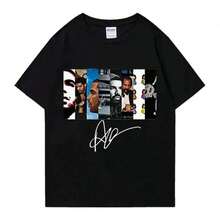 2025 Summer New Drake Retro Rapper Character Print-Shirt Street Fashion Loose Round Neck Short Sve Top.Jpg A2LH - màu đen - Xem 6