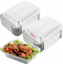 Paquete de 110 Charolas de Aluminio, Charolas para Hornear con Tapas Transparentes, Recipientes de Aluminio de 15 x 12 cm Adecuado para Catering Barbacoas - 22*16CM 60 piezas - Ver 13