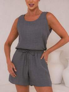 Women's Tank Top And Shorts Set - 灰色 - 查看 2