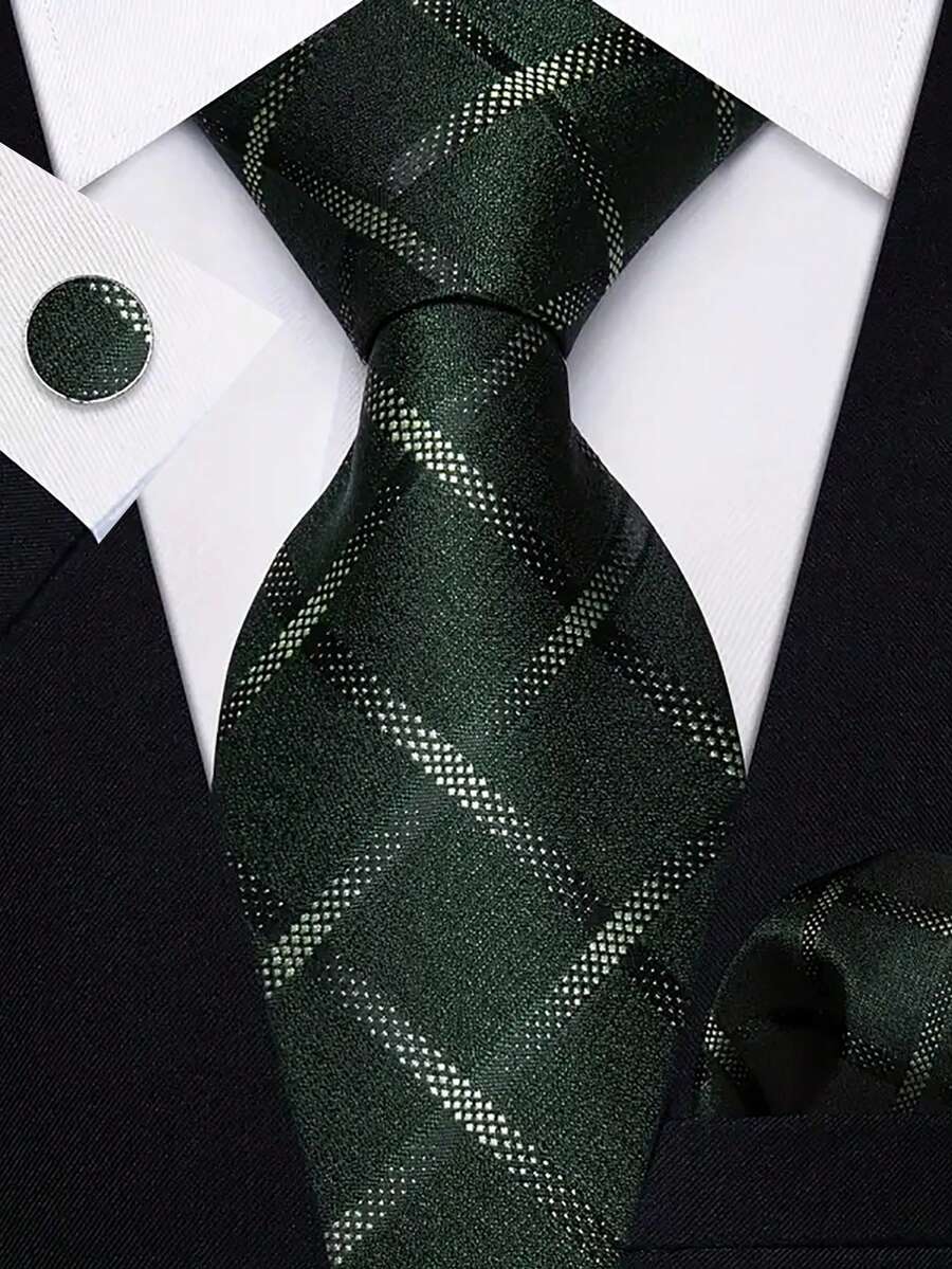 Men's Tie Set, Classic Fashion Tie Set Includes Cufflinks, Business Party - Green - View 1