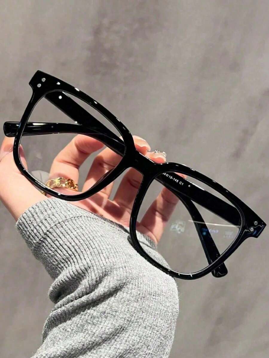1pc Unisex Glasses - Contemporary Campus Style, Transparent Black Frame With Face-Contouring Design For Men & Women - 彩色 - 查看 1